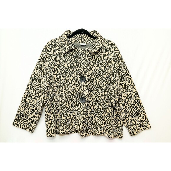 Habitat Jackets & Blazers - Habitat black tan abstract floral 2 button jacket blazer XL art to wear artsy